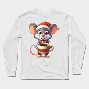 Mouse Holding Christmas Coffee Long Sleeve T-Shirt